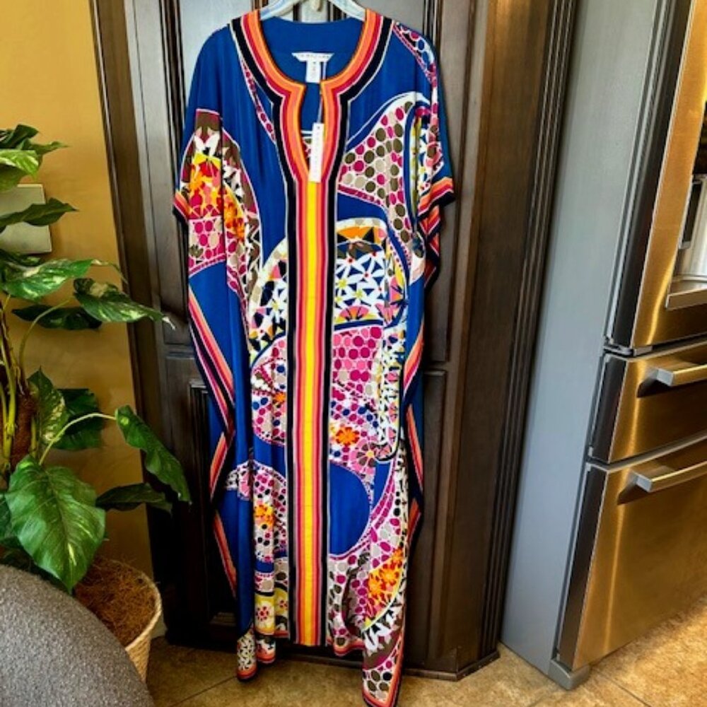 Trina Turk 100% Silk Multi Theodora Maxi Caftan Dress